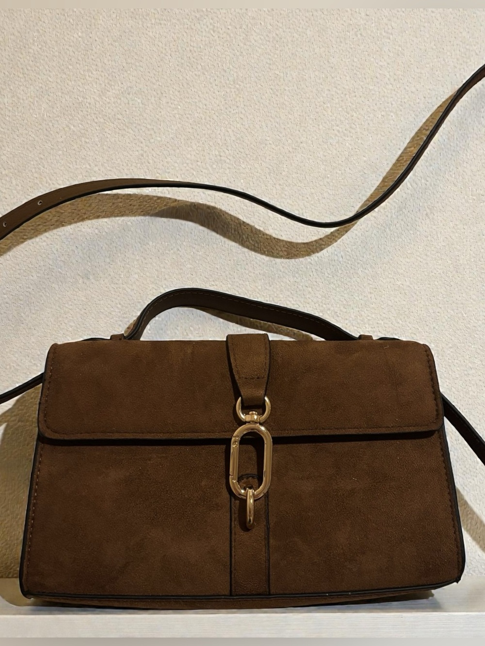 NWT ✨ H&M Brown Suede Crossbody Bag with Gold Accent